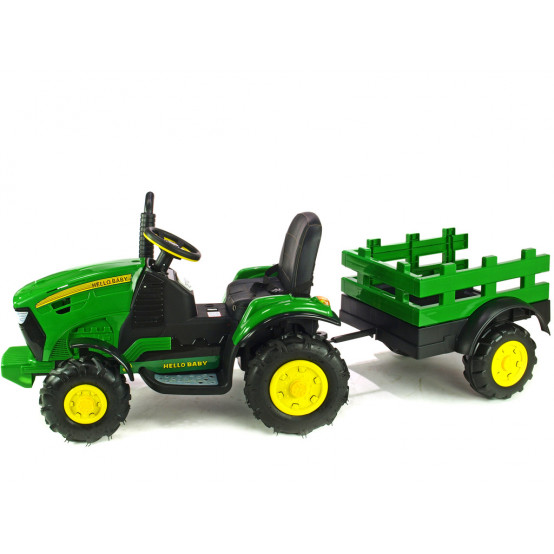 Hello T-990 elektrický traktor s vlekem + 2.4G dálkové ovládání, ZELENÝ